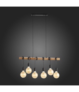 SL1142.403.06 Светильник подвесной Черный, Светлое дерево E27 6*60W BAGETTI-foto5