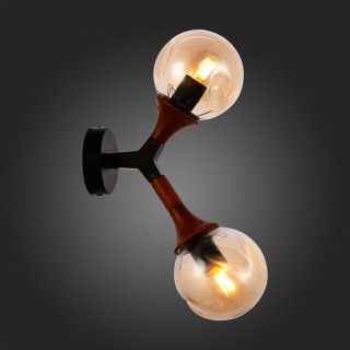 SLE109401-01 Светильник настенный Черный, Темное дерево/Прозрачный, Янтарный E27 2*60W RAQUEL-foto3