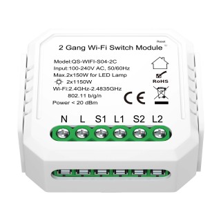 ST9000.500.02C WIFI реле 2 канала, 2х5A Белый - -*Max 2x1150W / 2x150W - Ra  IP20 L46xW46xH18 100-240V AROUND-foto2