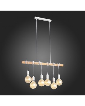 SL1142.503.06 Светильник подвесной Белый, Светлое дерево E27 6*60W BAGETTI-foto12