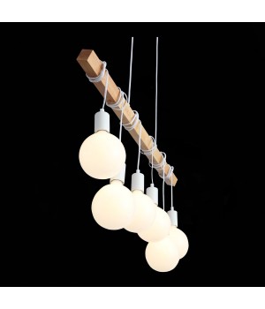 SL1142.503.06 Светильник подвесной Белый, Светлое дерево E27 6*60W BAGETTI-foto7