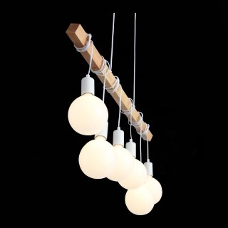 SL1142.503.06 Светильник подвесной Белый, Светлое дерево E27 6*60W BAGETTI-foto7