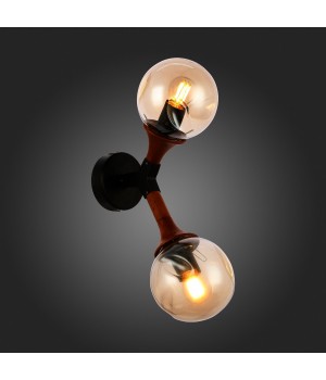 SLE109401-01 Светильник настенный Черный, Темное дерево/Прозрачный, Янтарный E27 2*60W RAQUEL-foto5