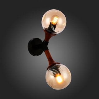 SLE109401-01 Светильник настенный Черный, Темное дерево/Прозрачный, Янтарный E27 2*60W RAQUEL-foto5