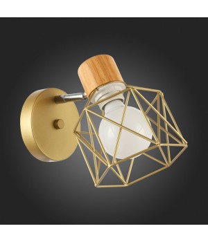 SLE110401-01 Светильник настенный Золотистый, Светлое дерево/Золотистый E27 1*60W STELITTO-foto4