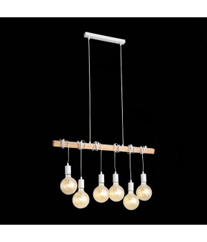 SL1142.503.06 Светильник подвесной Белый, Светлое дерево E27 6*60W BAGETTI-foto6