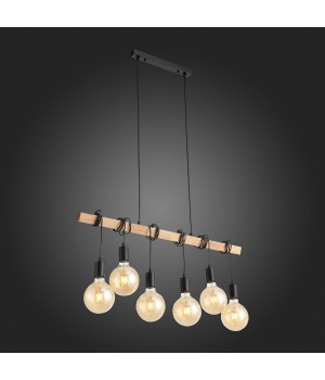SL1142.403.06 Светильник подвесной Черный, Светлое дерево E27 6*60W BAGETTI-foto4