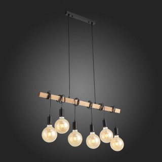 SL1142.403.06 Светильник подвесной Черный, Светлое дерево E27 6*60W BAGETTI-foto4