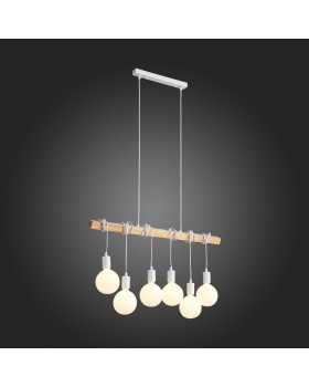 SL1142.503.06 Светильник подвесной Белый, Светлое дерево E27 6*60W BAGETTI-foto4