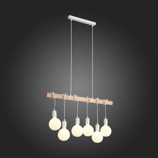 SL1142.503.06 Светильник подвесной Белый, Светлое дерево E27 6*60W BAGETTI-foto4