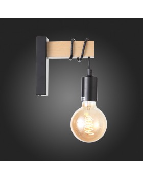 SL1142.401.01 Светильник настенный Черный, Светлое дерево E27 1*60W BAGETTI-foto4