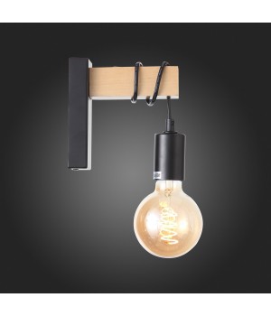 SL1142.401.01 Светильник настенный Черный, Светлое дерево E27 1*60W BAGETTI-foto4