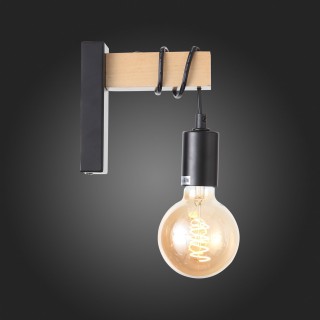 SL1142.401.01 Светильник настенный Черный, Светлое дерево E27 1*60W BAGETTI-foto4