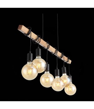 SL1142.403.06 Светильник подвесной Черный, Светлое дерево E27 6*60W BAGETTI-foto7