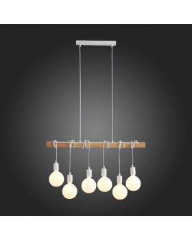 SL1142.503.06 Светильник подвесной Белый, Светлое дерево E27 6*60W BAGETTI-foto5