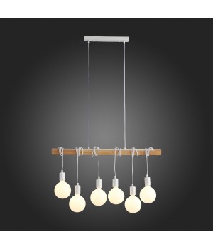 SL1142.503.06 Светильник подвесной Белый, Светлое дерево E27 6*60W BAGETTI-foto5