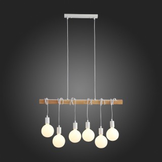SL1142.503.06 Светильник подвесной Белый, Светлое дерево E27 6*60W BAGETTI-foto5