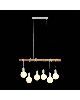 SL1142.503.06 Светильник подвесной Белый, Светлое дерево E27 6*60W BAGETTI-foto9