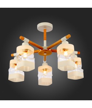 SLE114502-05 Люстра потолочная Белый, Светлое дерево/Белый, Прозрачный E27 5*60W ABIRITTO-foto7