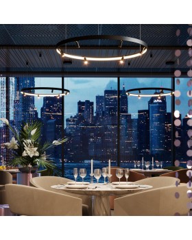 4317/93L HIGHTECH ODL22 149 металл/черный с золотом Подвесной светильник с пультом ДУ и доп. креплением IP20 LED 63W+37W 2656Лм 3000-6000K FONDA-foto3