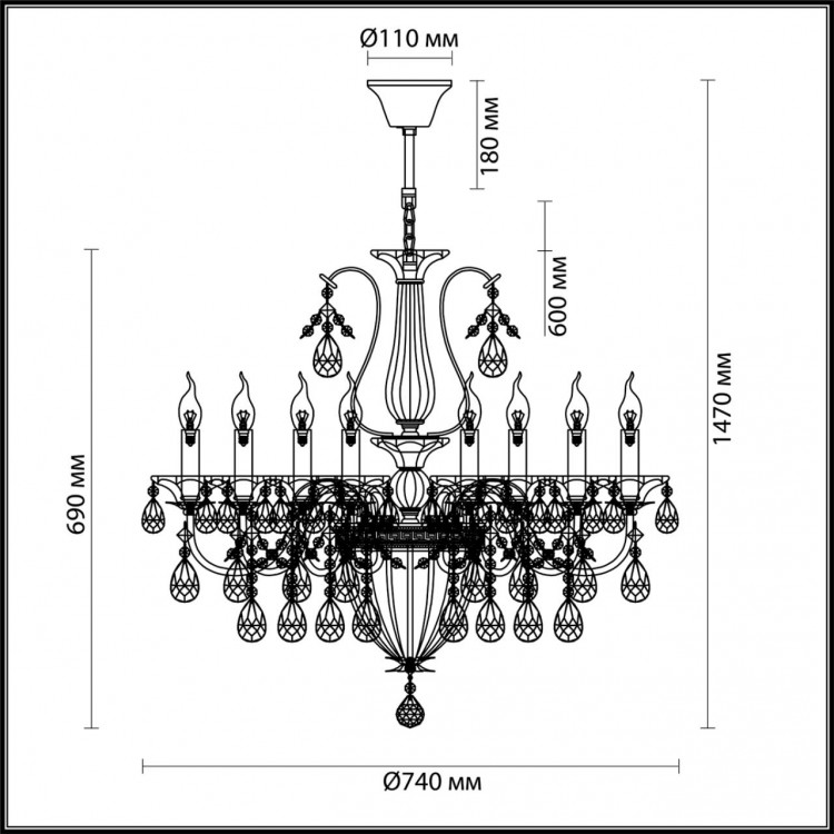 4724/8 CLASSIC ODL20 454 золотой/хрусталь Люстра E14 8*40W + G9 2*28W 220V KUVIA