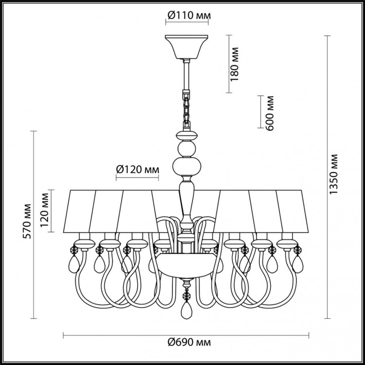 4723/8 CLASSIC ODL20 453 золотой/белый Люстра E14 8*40W 220V MEKI