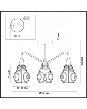 4562/3C MODERNI LN21 118 латунь Люстра потолочная E27 3*60W 220V ELEONORA-foto2