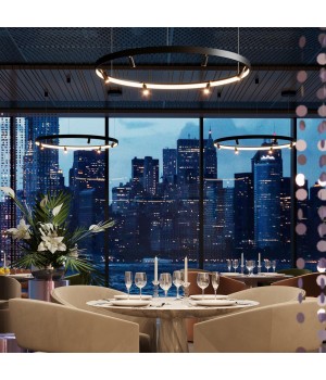 4317/58L HIGHTECH ODL22 149 металл/черный с золотом Подвесной светильник с пультом ДУ и доп. креплением IP20 LED 45W+25W 1952Лм 3000-6000K FONDA-foto3