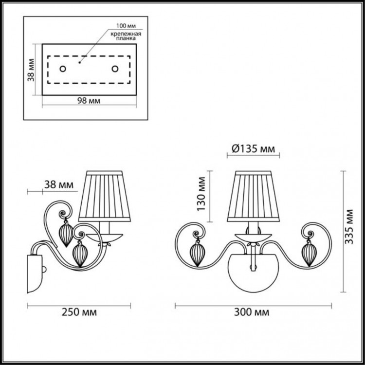 3921/1W CLASSIC ODL18 497 бронза/ткань/стекло Бра IP20 E14 40W 220V NIAGARA