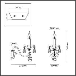 4724/1W CLASSIC ODL20 455 золотой/хрусталь Бра E14 1*40W 220V KUVIA-foto2