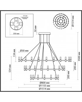 5009/204L L-VISION ODL23 387 матовый черный/ ант.бронза/белый/металл/акрил Люстра LED 204W 4000K 4000Лм CANDEL-foto2