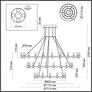 5009/204L L-VISION ODL23 387 матовый черный/ ант.бронза/белый/металл/акрил Люстра LED 204W 4000K 4000Лм CANDEL-foto2