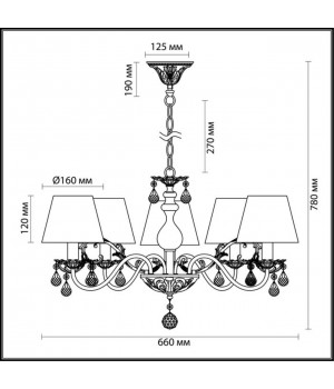 3229/5 CLASSIC ODL16 471 белый/зол.патина/ткань/хрусталь Люстра E14 5*40W 220V MAGALI-foto2