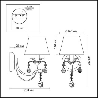 3431/1W CLASSIC ODL17 436 золото/абажур ткань/хрусталь Бра E14 40W 220V PLESANSA-foto2