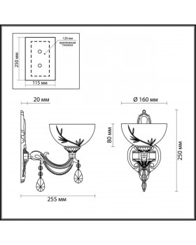 2958/1W CLASSI LN16 129 бронза, хрусталь Бра E27 60W 220V NORA-foto2