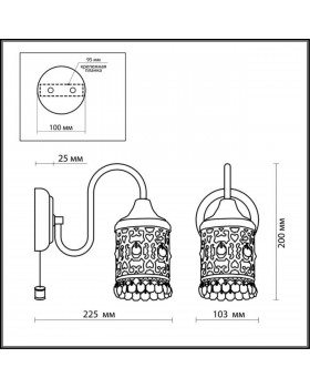 2641/1W COUNTRY ODL14 499 под бронзу/хрусталь Бра с выкл E14 40W 220V SALONA-foto2