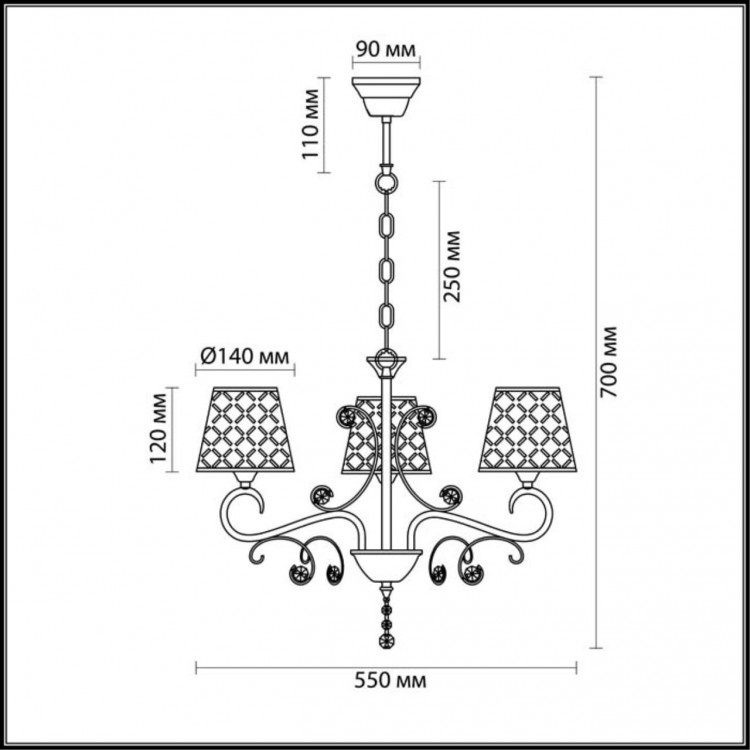 2997/3 COMFI LN16 094 хром/ткань/хрусталь Люстра Е14 3*40W 220V FRITTA