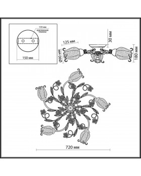 2252/5C COUNTRY ODL12 505 цветной Люстра потолочная E14 5*60W 220V AMELI-foto2