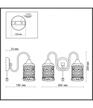 2641/2W COUNTRY ODL14 499 под бронзу/хрусталь Бра с выкл E14 2*40W 220V SALONA-foto2